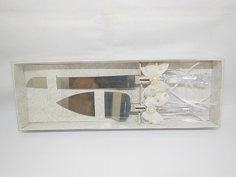 1X Wedding Cake Knife & Serving Set - Bowknot Gift Boxed - Click Image to Close