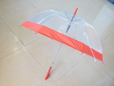 10Pc Clear Wind Water Proof Umbrella DOME Parasol Red Border - Click Image to Close