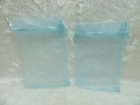 100 Light Blue Drawstring Jewelry Gift Pouches 14.5x9.5cm - Click Image to Close