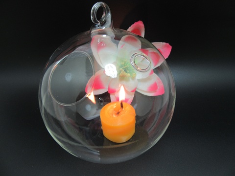 4Pc Clear Ball Glass Hanging Candle Holder Wedding 11.5cm dia - Click Image to Close