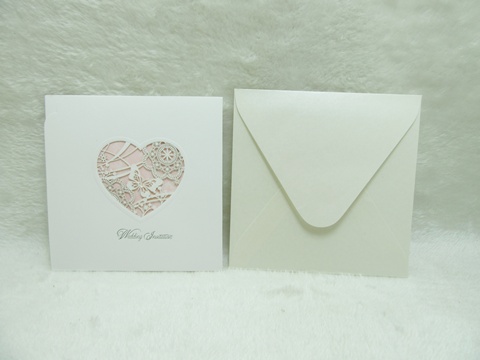 10Pcs New Wedding Invitation W/Pink Heart 14.7X14.7cm - Click Image to Close