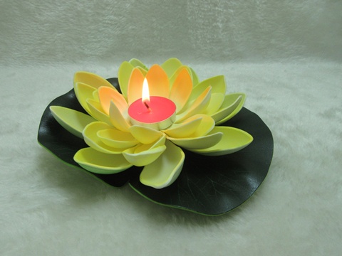 24 Yellow Floating Lotus Flower with Candle Wedding Decoration - Click Image to Close