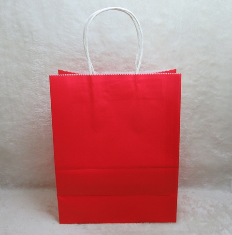 48 Bulk Kraft Paper Gift Carry Shopping Bag 33x26x12cm Red - Click Image to Close