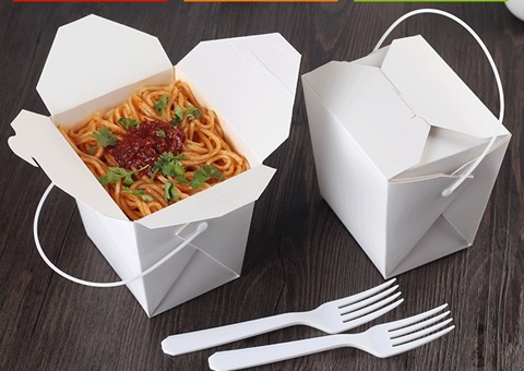50X HQ White Noodle Box with Handle 1000ml - Click Image to Close