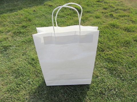 50 White Kraft Paper Bags with Carrying Strap 25X20X8cm - Click Image to Close