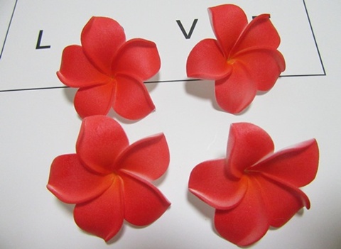 50 New Red Fabulous Foam Frangipani Flower 4.5x2cm - Click Image to Close