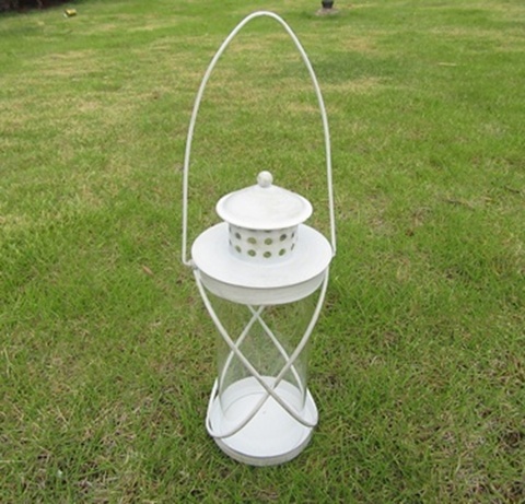 1X White Metal Candle Lantern Wedding Decoration 21.5cm High - Click Image to Close
