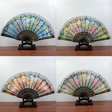 10Pcs Chinese Silk Embroidered Flower Folding Fans - Click Image to Close