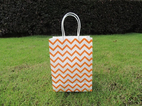 48 Bulk Waved Kraft Paper Gift Carry Shopping Bag 22x16x8cm Oran - Click Image to Close