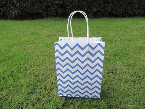 48 Bulk Waved Kraft Paper Gift Carry Shopping Bag 22x16x8cm Blue - Click Image to Close