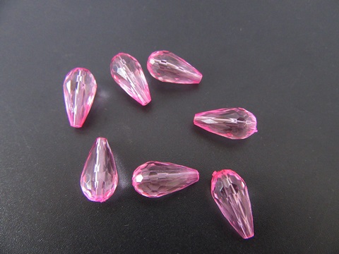 650Pcs Pink Faceted TearDrop Acrylic Beads Finding 18x9mm - Click Image to Close