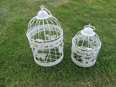 1Set 2in1 White Round Hanging Bird Cage Card Holder - Click Image to Close