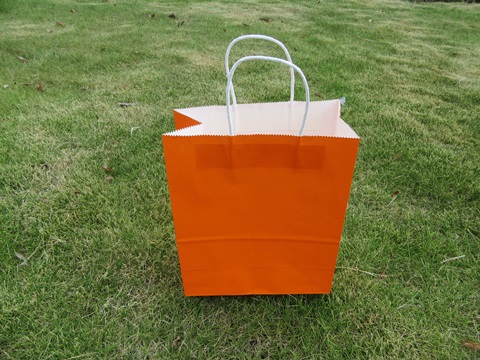 48 Bulk Kraft Paper Gift Carry Shopping Bag 26.7x22x11cm Orange - Click Image to Close