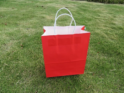 48 Bulk Kraft Paper Gift Carry Shopping Bag 27x22x11cm Red - Click Image to Close