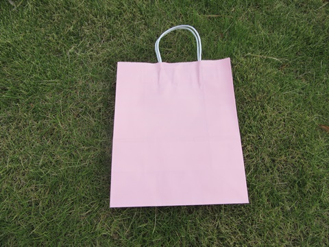 48 Bulk Kraft Paper Gift Carry Shopping Bag 26.7x22x11cm Pink - Click Image to Close