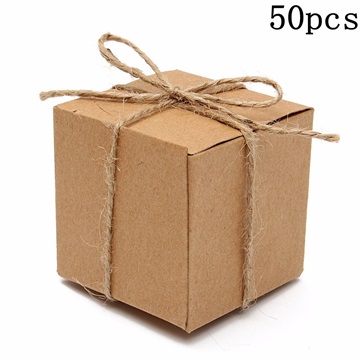 50X Brown Kraft Square Chic Sweets Candy Gift Boxes W/Hemp Cord - Click Image to Close