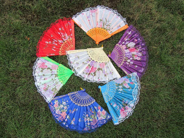 12X Embroidered Flower Folding Fans Hand Fans Mixed - Click Image to Close