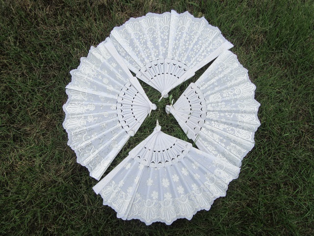 12X New Shiny White Flower Folding Fans Hand Fans Mixed - Click Image to Close