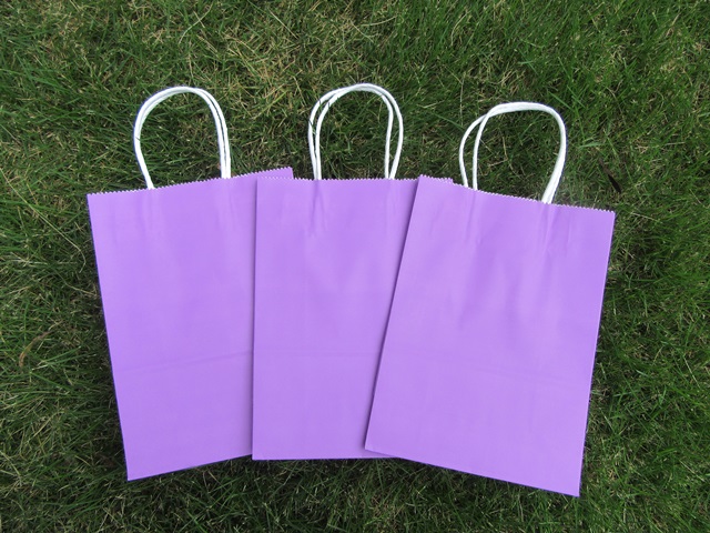 48 Bulk Kraft Paper Gift Carry Shopping Bag 22x16x8cm Purple - Click Image to Close