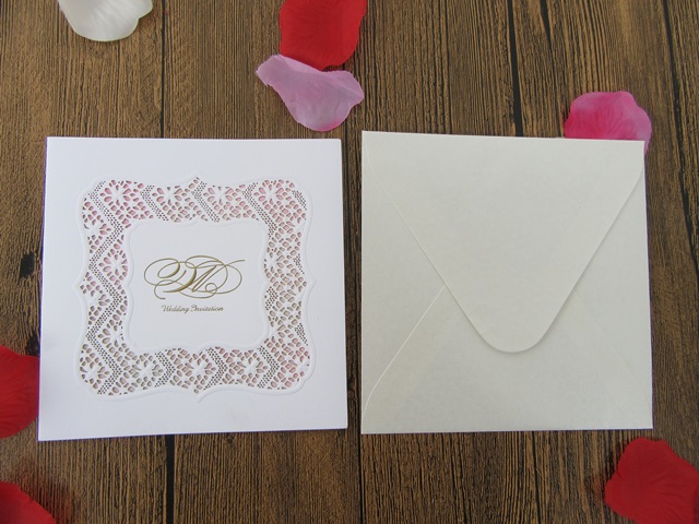 10Pcs New White Wedding Invitation Lazer Hollow Square - Click Image to Close