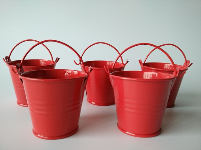12 Red Mini Tin Pail Bucket Wedding Bomboniere 5.5x5.5x4cm - Click Image to Close