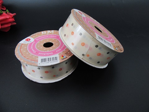12Rolls X 6M Ivory Dotted Satin Ribbon 25mm wide - Click Image to Close