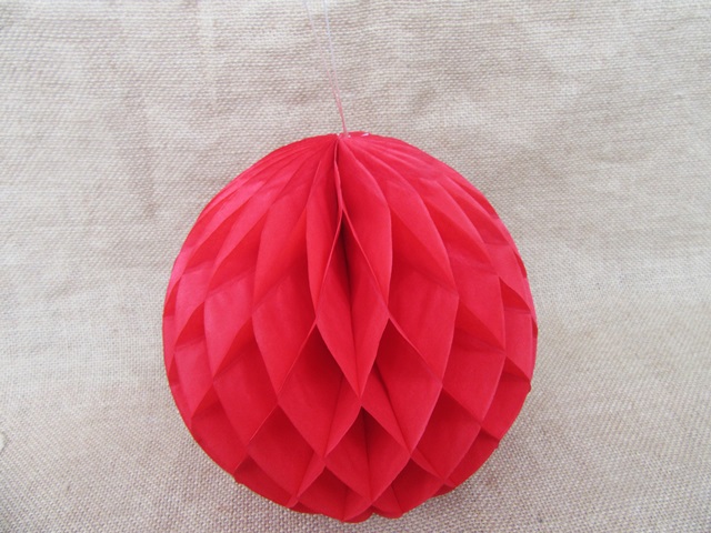 10X Red Tissue Paper Pom Poms Honeycomb Balls Lanterns Wedding F - Click Image to Close
