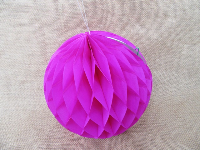 10X Fushia Tissue Paper Pom Poms Honeycomb Balls Lanterns Weddin - Click Image to Close
