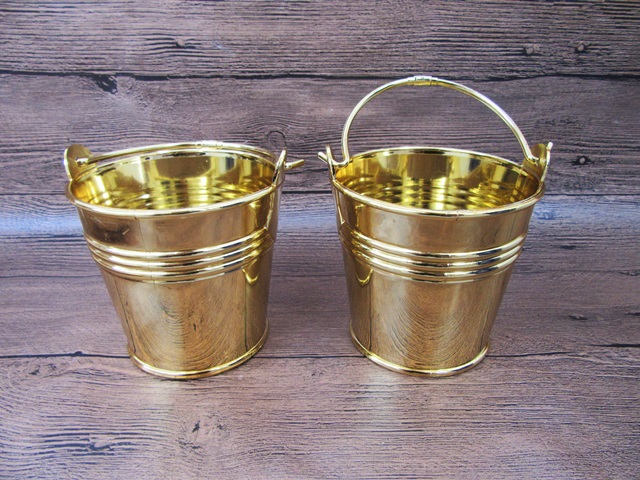 12Pcs Golden Pail Bucket w/Ring Handle for Wedding Favor - Click Image to Close