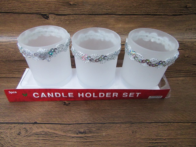 3x3Pcs Frosted Glass Tea Light Candle Holder Set - Click Image to Close
