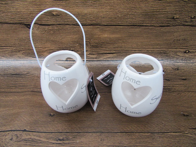 6Pcs White Ceramics Heart Tea Light Holder with Handle - Click Image to Close