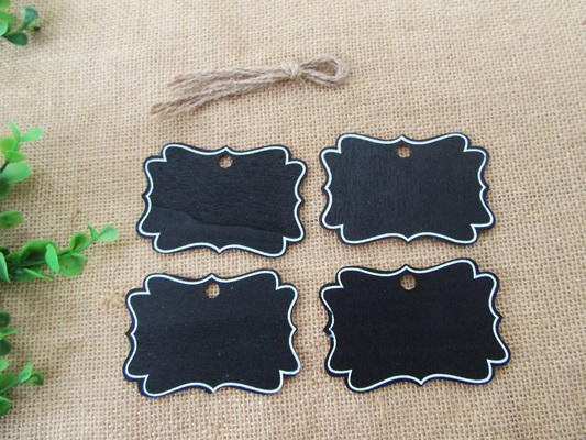 12Packs x 4Pcs Black Chalkboard Tags Clothes Pins with Hemp Cord - Click Image to Close