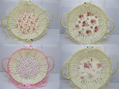 10X Fancy Handmade Round Paper Crochet Basket w/Handle - Click Image to Close