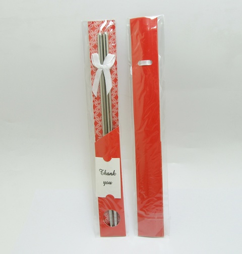 10Pairs Stainless Steel Chopsticks in Artistic Sleeve - Red - Click Image to Close